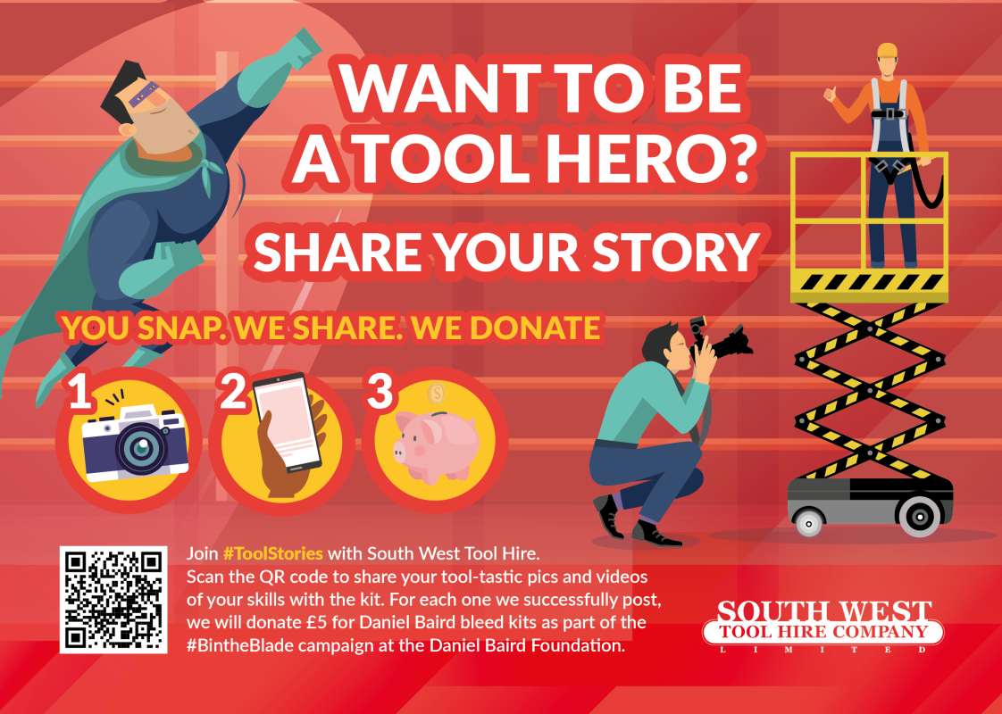 Join #ToolStories with South West Tool Hire. Scan the QR code to share your pics and videos.